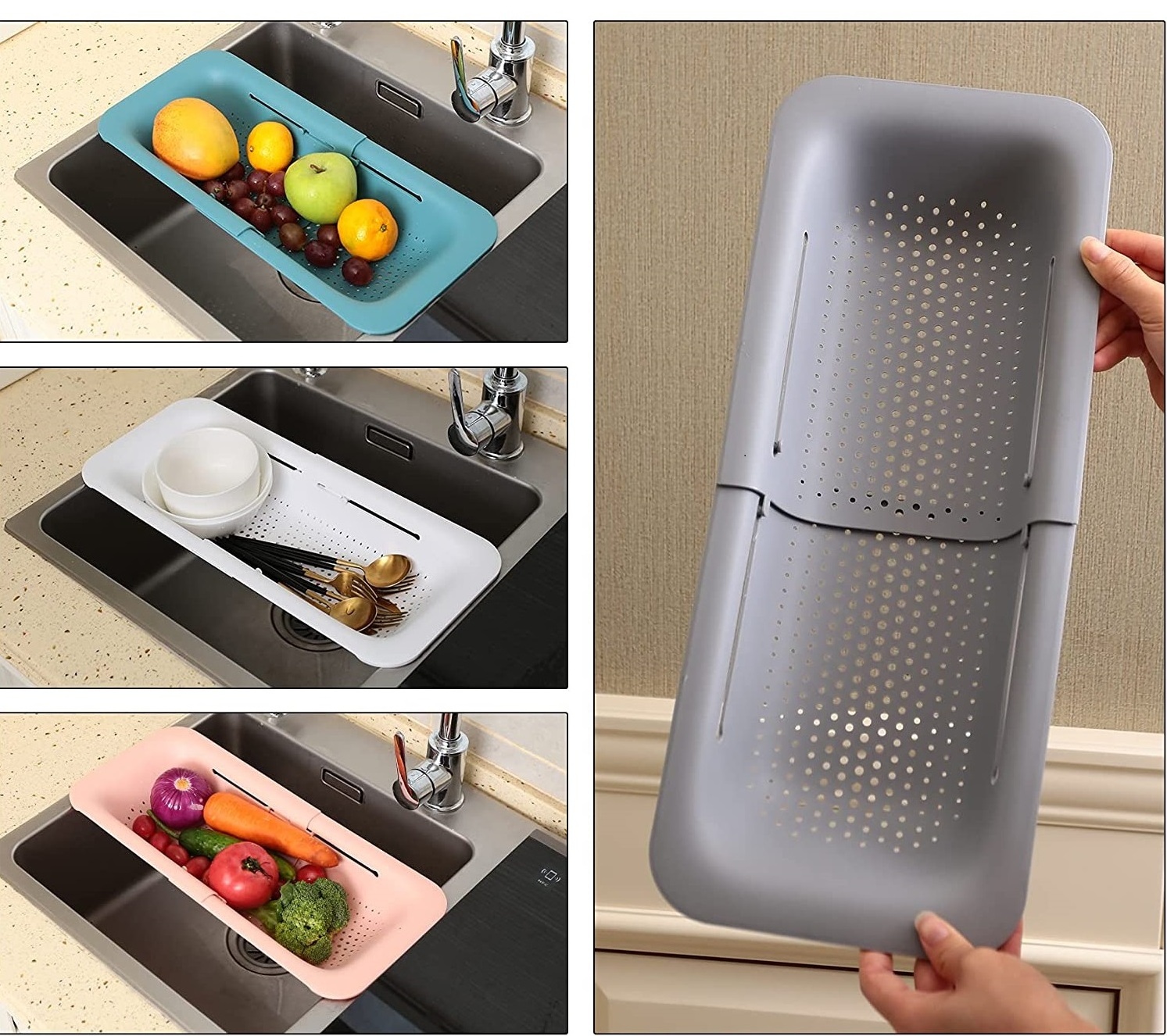 Multifonction Spaghetti Vegetables filter basket reusable Plastic sink rack Colanders Kitchen collapsible drain basket