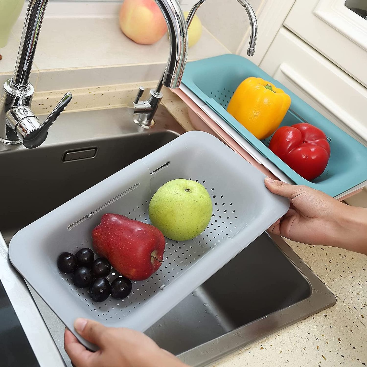 Multifonction Spaghetti Vegetables filter basket reusable Plastic sink rack Colanders Kitchen collapsible drain basket