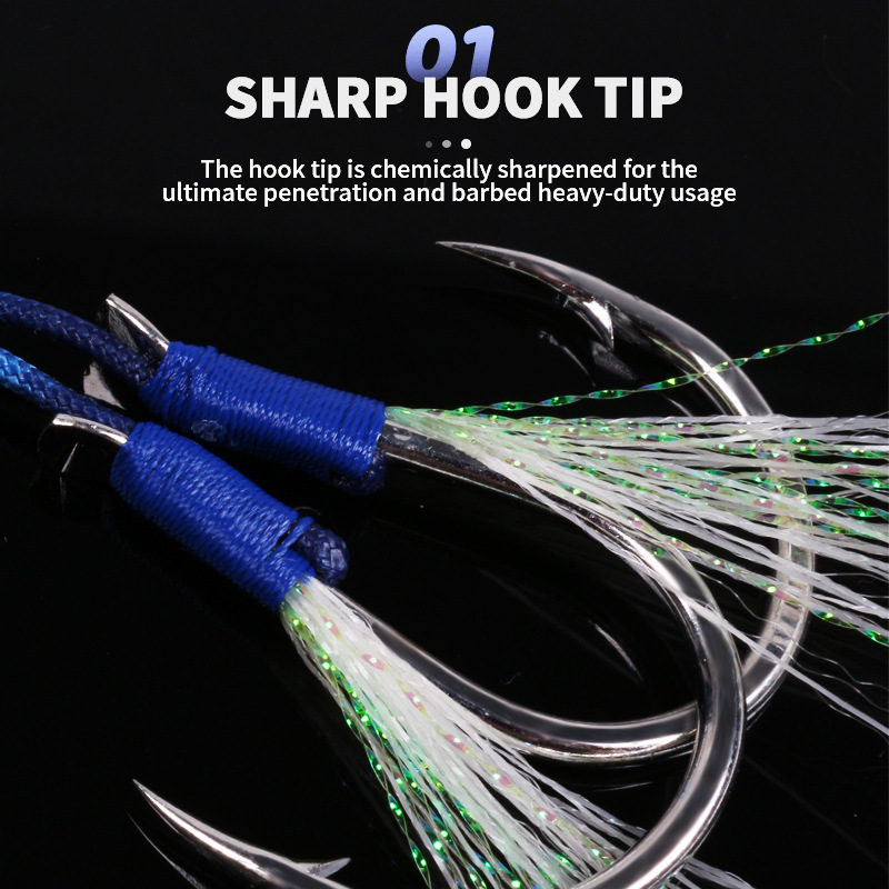 Wholesale nice quality bkk jig fishing hook 2/0#-7/0# high carbon double hook assist hook jigging