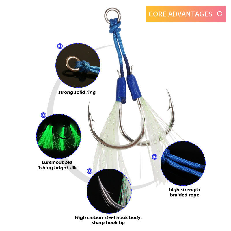 Wholesale nice quality bkk jig fishing hook 2/0#-7/0# high carbon double hook assist hook jigging