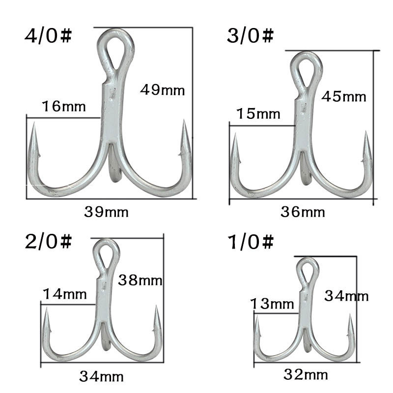 MOQ 10pcs High Carbon Steel Replacement Fishing Hooks 4X Treble Hooks Round Bend Triple Fishing Hooks For Hard Lures Fishing