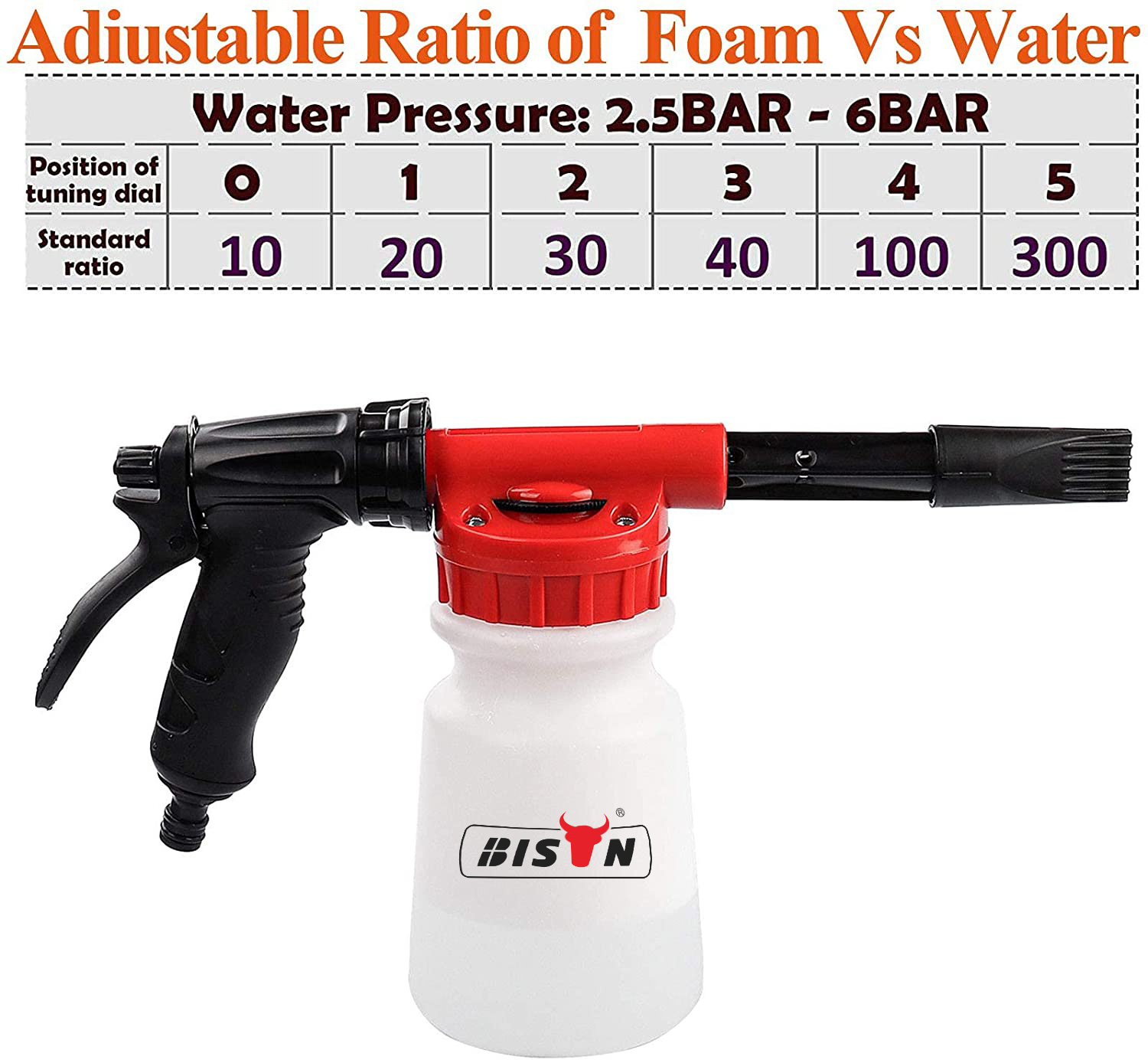 Adjustment Ratio Dial Foam Cannon Gun Car Wash Soap Spray Foamer for Garden Hose