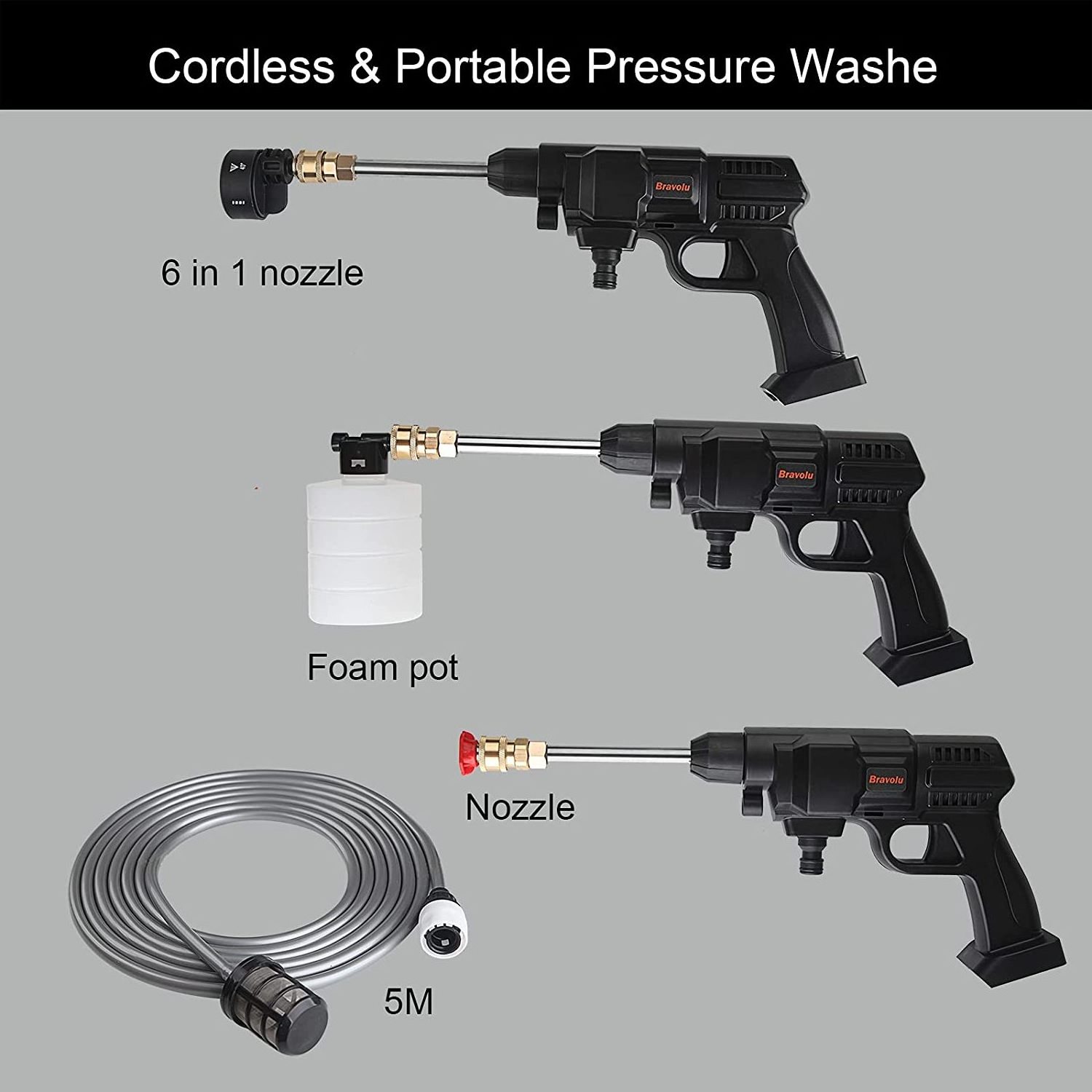 Bison Wireless Portable High Pressure Handheld Foam Spray Car Care Cleaning Washer Cordless Water Car Wash Gun for Car Wash