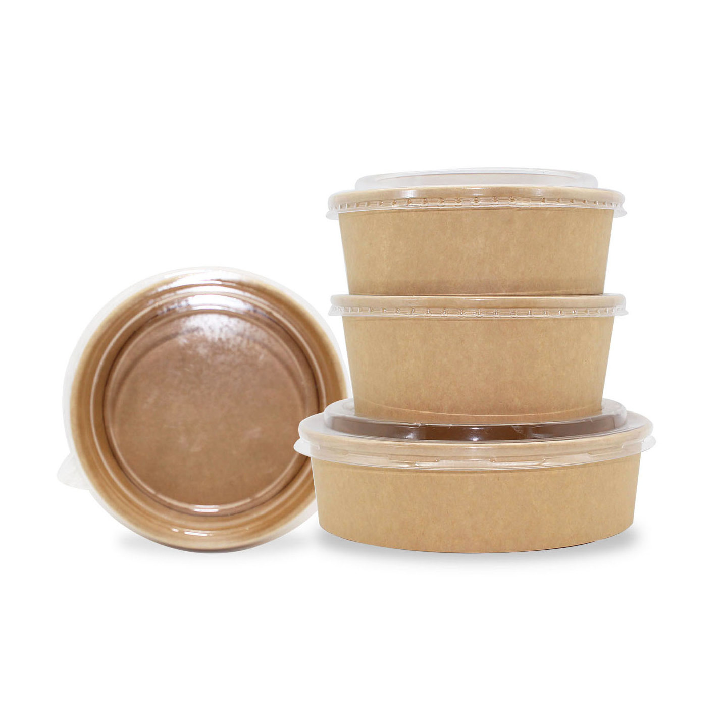 High Quality Kraft Paper Plates Salad Bowls 1000ml Rectangular Fast Food PP Kraft Salad Bowl With PET/Paper Lid