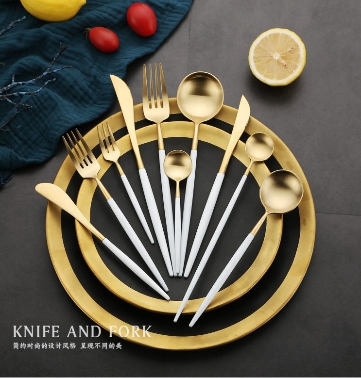 portuguese 18 8 flatware home tableware golden matte white and gold stainless steel cutlery