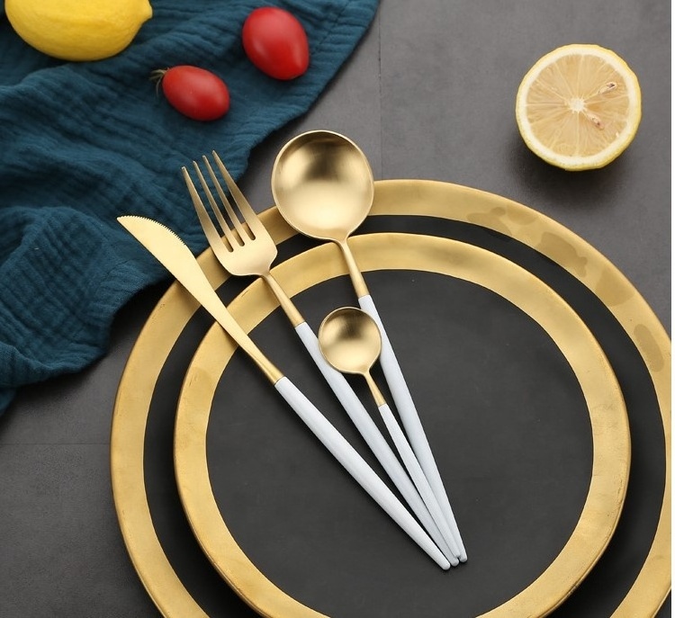 portuguese 18 8 flatware home tableware golden matte white and gold stainless steel cutlery