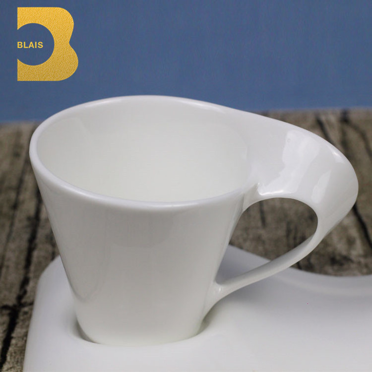 cafe dinnerware white bone china ceramic wave design coffee cup and saucer