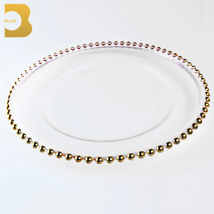 wedding table decoration gold glass charger plates beaded square charger plates