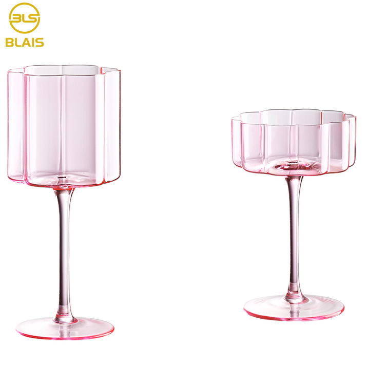 pink crystal martini cocktail wine goblet vintage ribbed coupe glass for wholesale