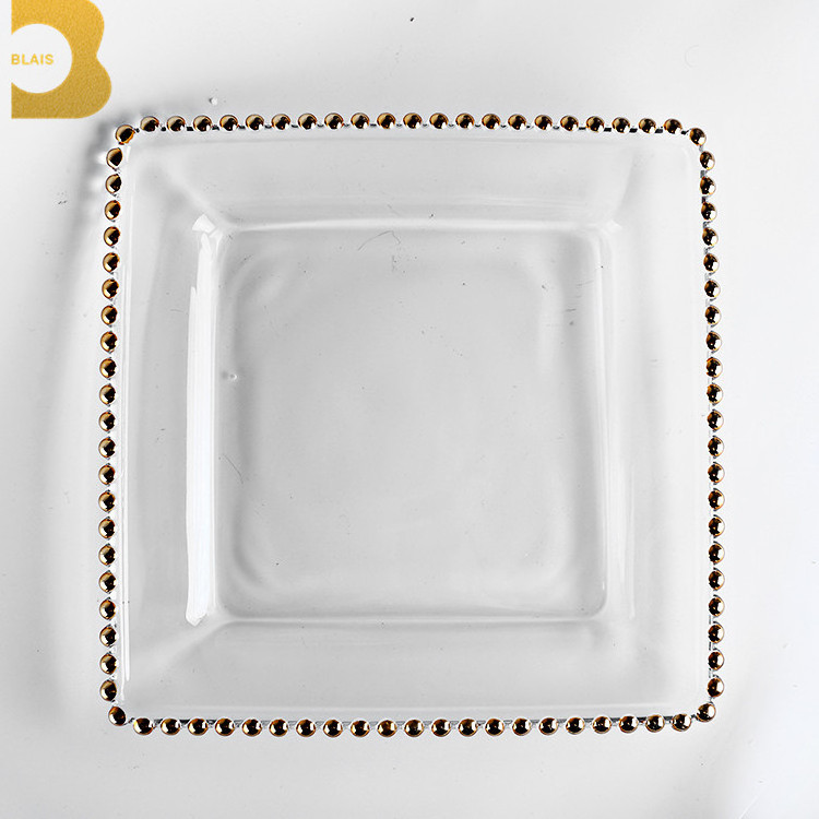 wedding table decoration gold glass charger plates beaded square charger plates