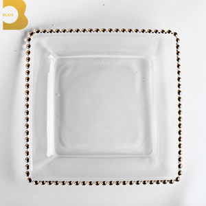 wedding table decoration gold glass charger plates beaded square charger plates