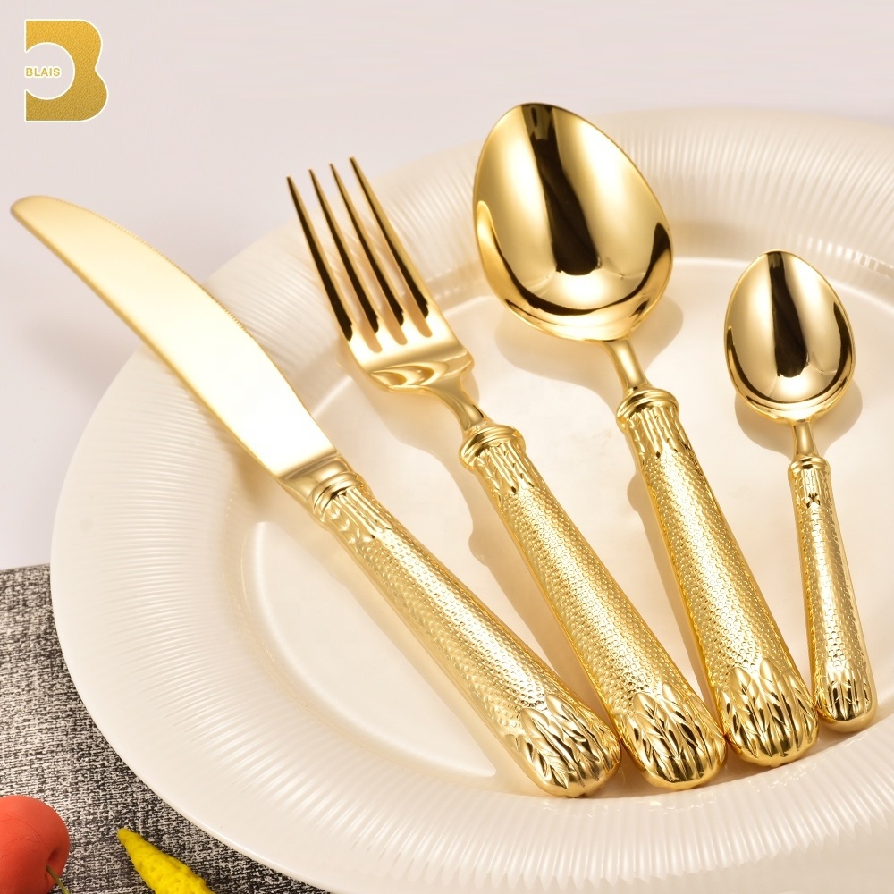 innovative Luxury Golden Silverware Bulk Royal Flatware 24k Gold 18/10 Stainless Steel Cutlery Set