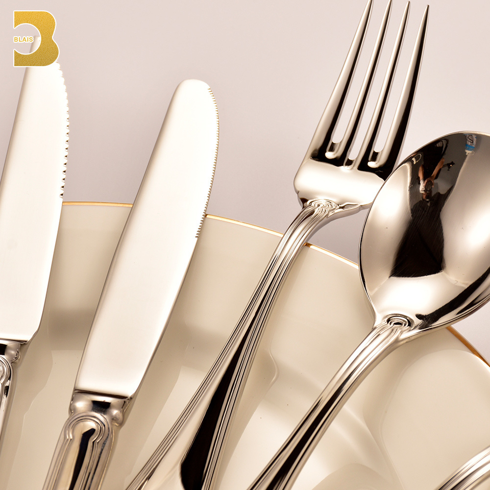 Bulk wholesale silverware catering wedding Hotel flatware, silver vintage high end heavy duty 304 stainless steel cutlery set