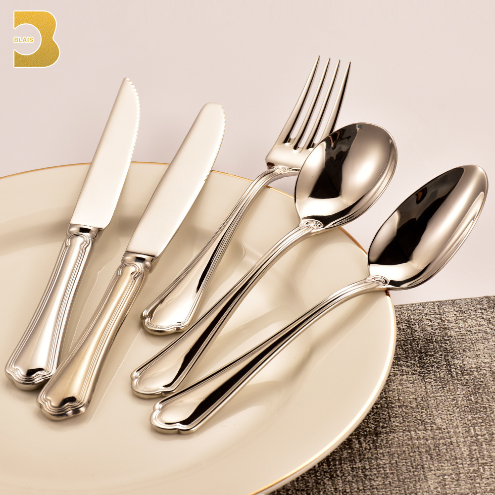 Bulk wholesale silverware catering wedding Hotel flatware, silver vintage high end heavy duty 304 stainless steel cutlery set