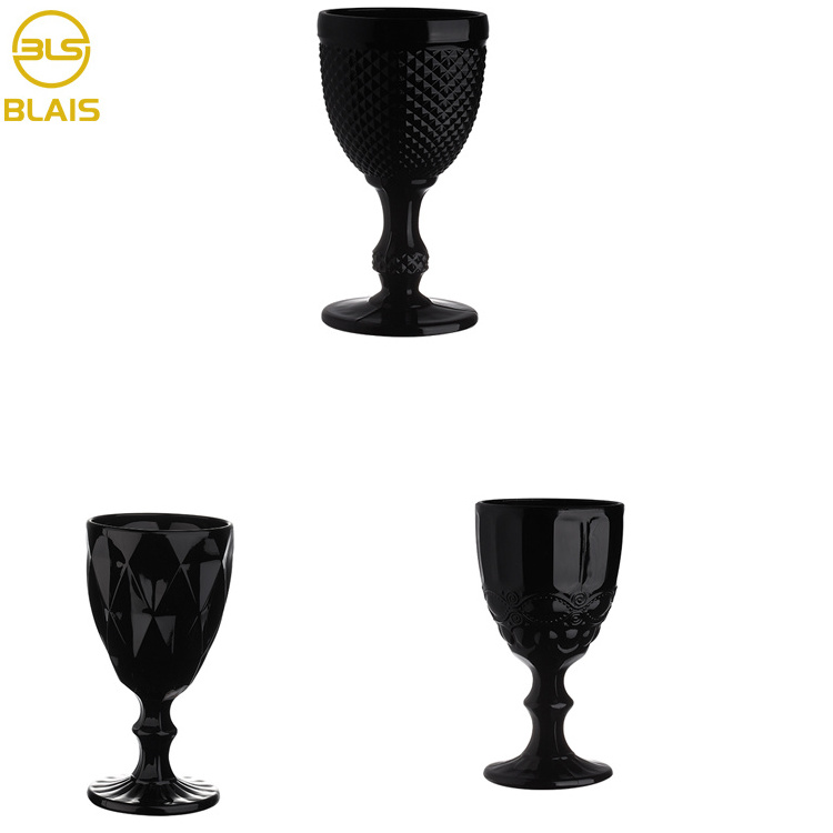 wholesale vintage black wine goblet glass water wine glasses for party event