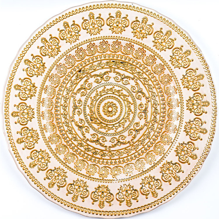 Africa royal wedding party luxury tableware under plate glass charger plates wedding gold with crown decoration