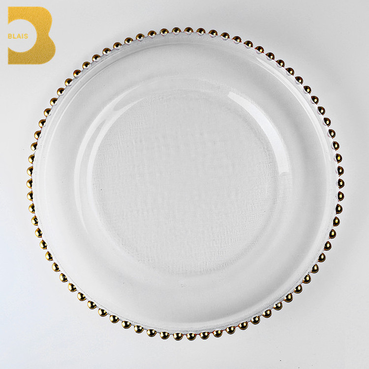 wedding table decoration gold glass charger plates beaded square charger plates