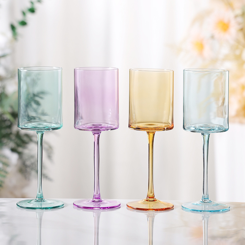 purple amber blue green flat bottom elegant tableware champagne flute mouth blown colored stemware crystal wine glass goblet