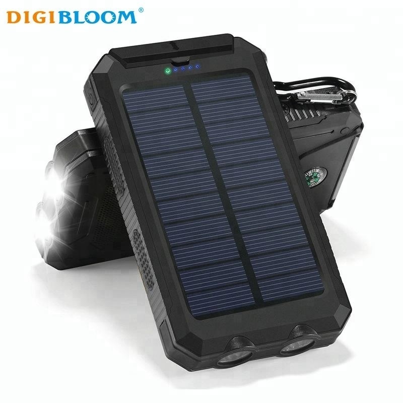 Free Sample Portable Mobile Solar Charger Power Bank Outdoor External Phone Battery Pack with Compass for iphone