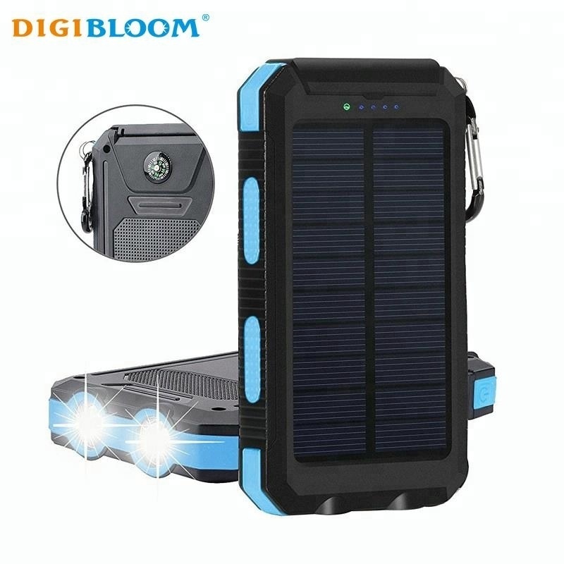 Free Sample Portable Mobile Solar Charger Power Bank Outdoor External Phone Battery Pack with Compass for iphone