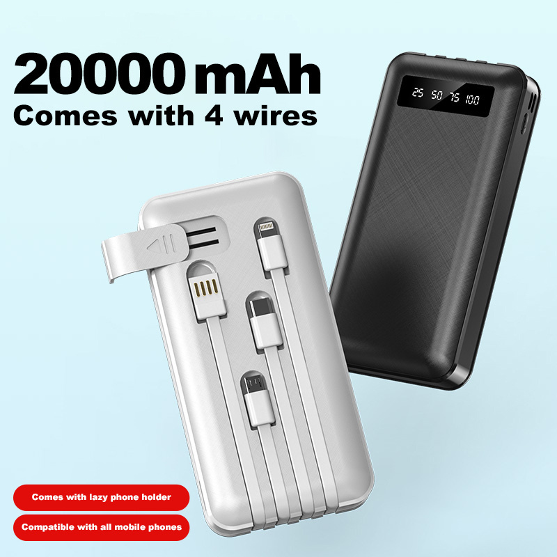 DIGIBLOOM Factory OEM Portable Powerbank 20000mAh Cargador Portatil Fast Charge Built-in 4 Cables Power Bank For Mobile Phone