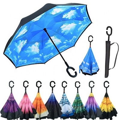 Windproof  Inverted  hands free umbrella Upside Down Double Layer Inside Out Reverse Umbrella