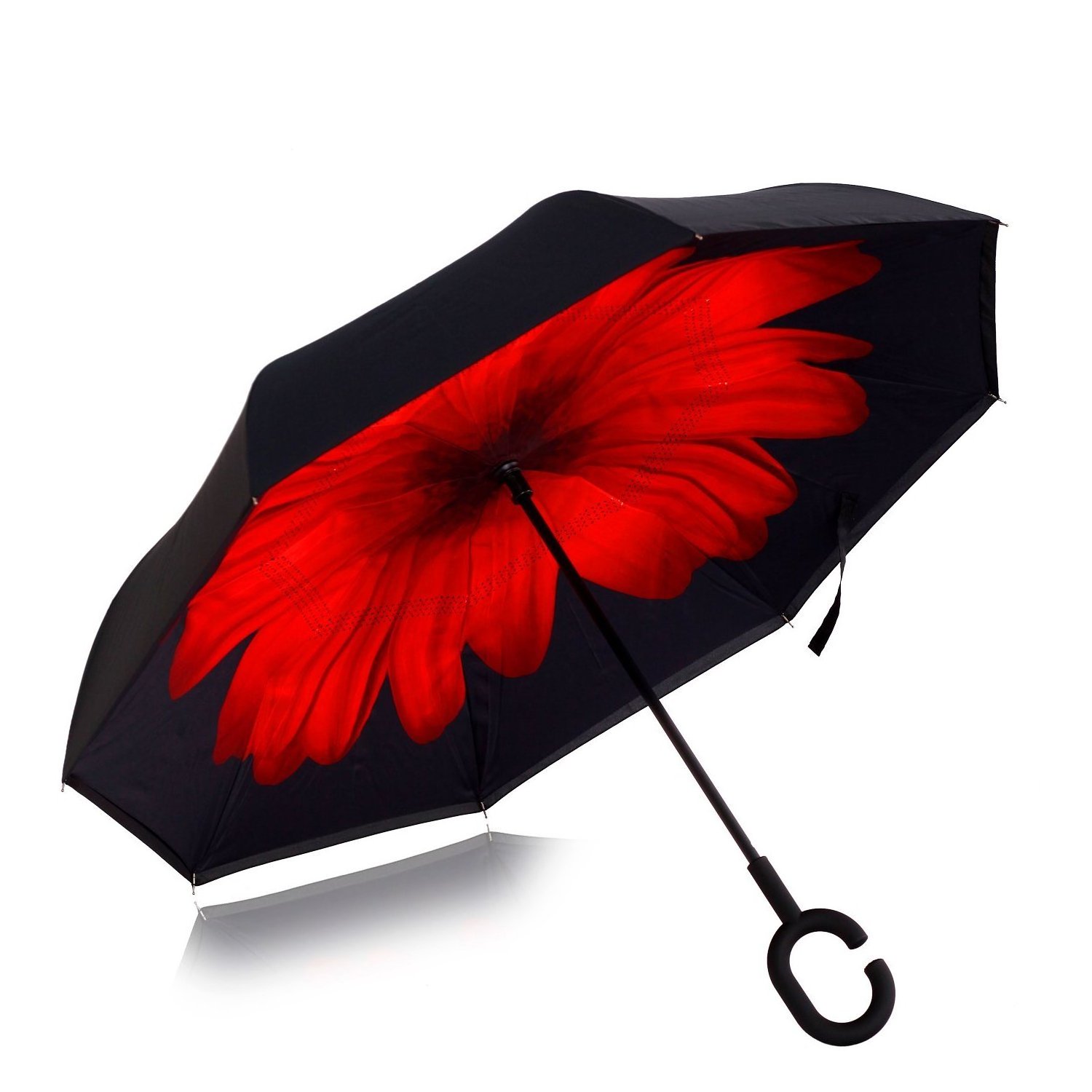 Manufactures in Xiamen of Wholesale Flower Pattern Inverted Umbrella Double Layers Reverse Umbrella with Small MOQ