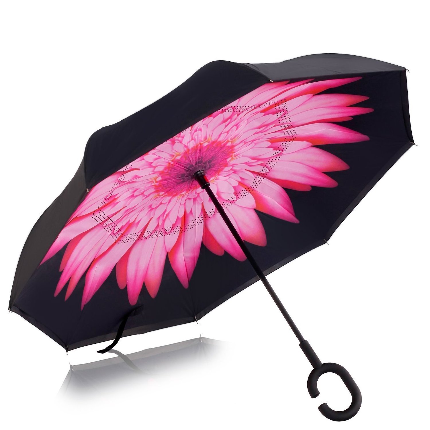 Manufactures in Xiamen of Wholesale Flower Pattern Inverted Umbrella Double Layers Reverse Umbrella with Small MOQ