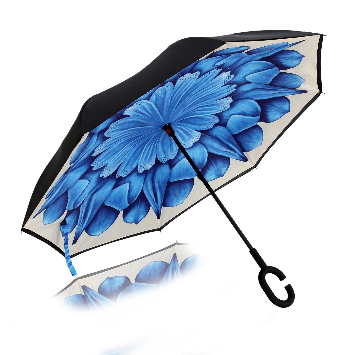 Manufactures in Xiamen of Wholesale Flower Pattern Inverted Umbrella Double Layers Reverse Umbrella with Small MOQ