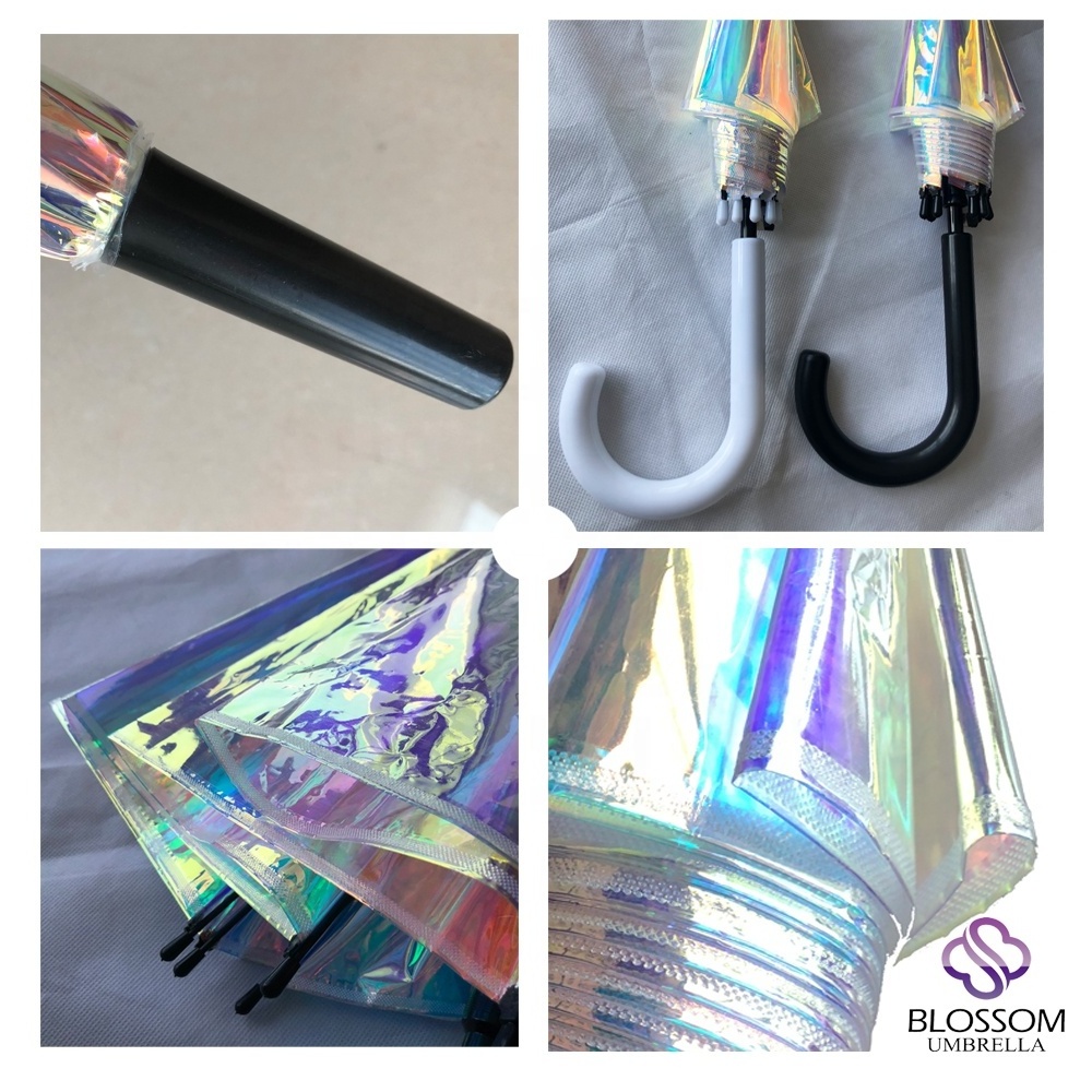 2020 Fashional Ins  Poe Material Clear Plastic Fashion Umbrella Women  Iridescent Holographic Umbrella