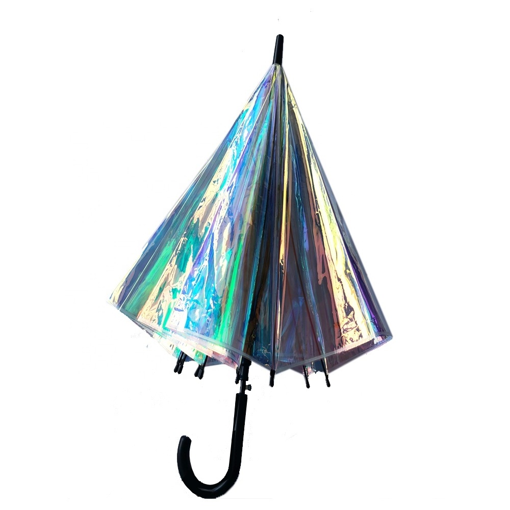 2020 Fashional Ins  Poe Material Clear Plastic Fashion Umbrella Women  Iridescent Holographic Umbrella