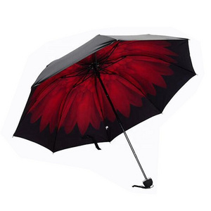 Black Outside and Red Inside Color Umbrella Anti UV Sun Three Fold Umbrella Advertising