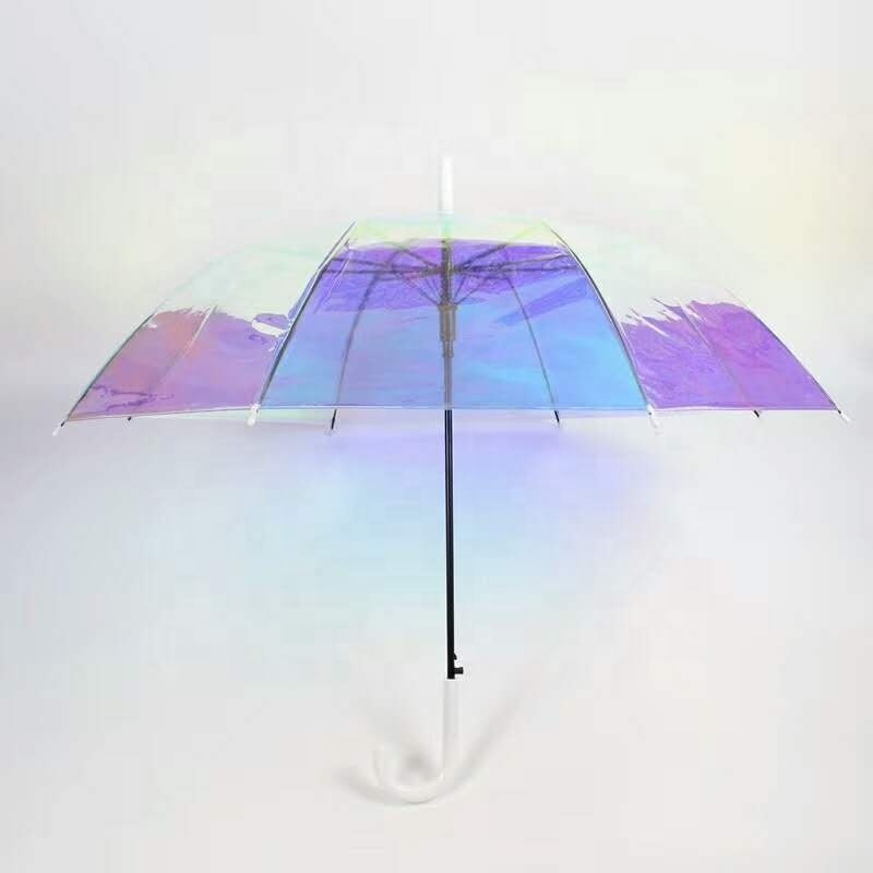 Auto Long Plastic POE Iridescent Pearl Colour Changing Fashion Magic Laser Umbrella for Wholesales