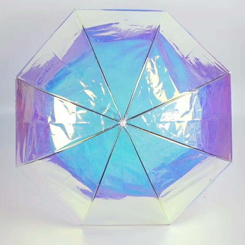 Auto Long Plastic POE Iridescent Pearl Colour Changing Fashion Magic Laser Umbrella for Wholesales