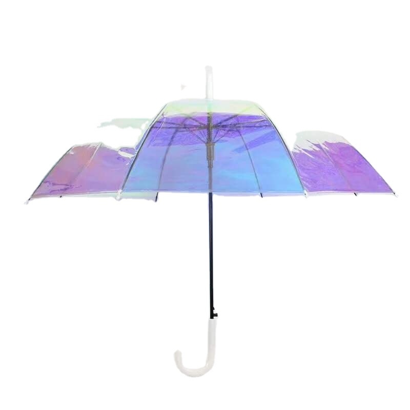 Holographic Iridescent Pearl Reflective Transparent Magic Laser POE Umbrella with No MOQ