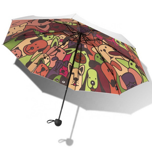 Wholesale Xiamen Umbrella Vogue Silver Coating Fabric Ultra Light Umbrella Dog Print 5 Fold Umbrella