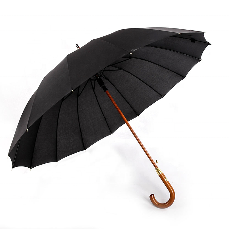 High Quality Black Promo Custom Brand Name Wooden Handle Straight Umbrella