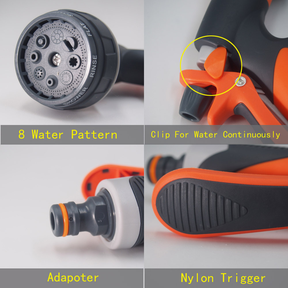 Plastic 8 pattern garden hose nozzle set with connector