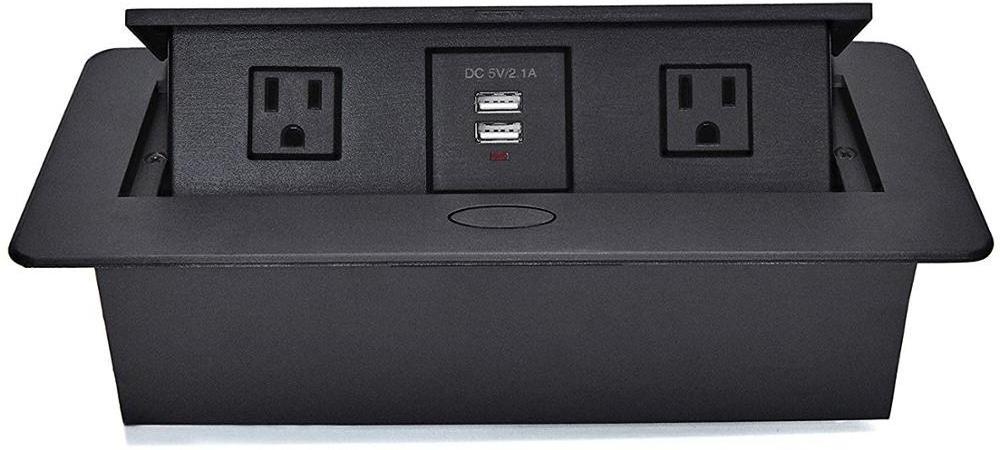 Hidden Desktop Pop Up Outlet Table Top Power Cover Box Socket Power Strip with 3 US Outlets & 2 USB Charging Ports