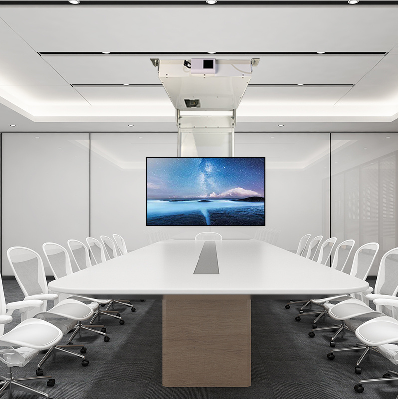 Conference office ceiling motorized TV mount ceiling drop down TV lift with remote control retractable bracket for screen