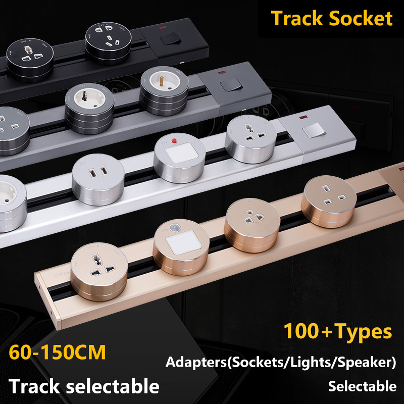 New Power Track Socket Surface EU UK US Standard Electrical Wall Removable Kitchen Outlet Extension Sockets with LED Adapers