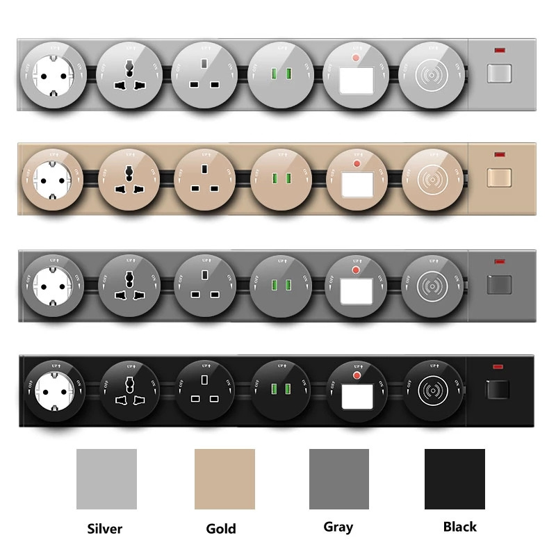 New Power Track Socket Surface EU UK US Standard Electrical Wall Removable Kitchen Outlet Extension Sockets with LED Adapers