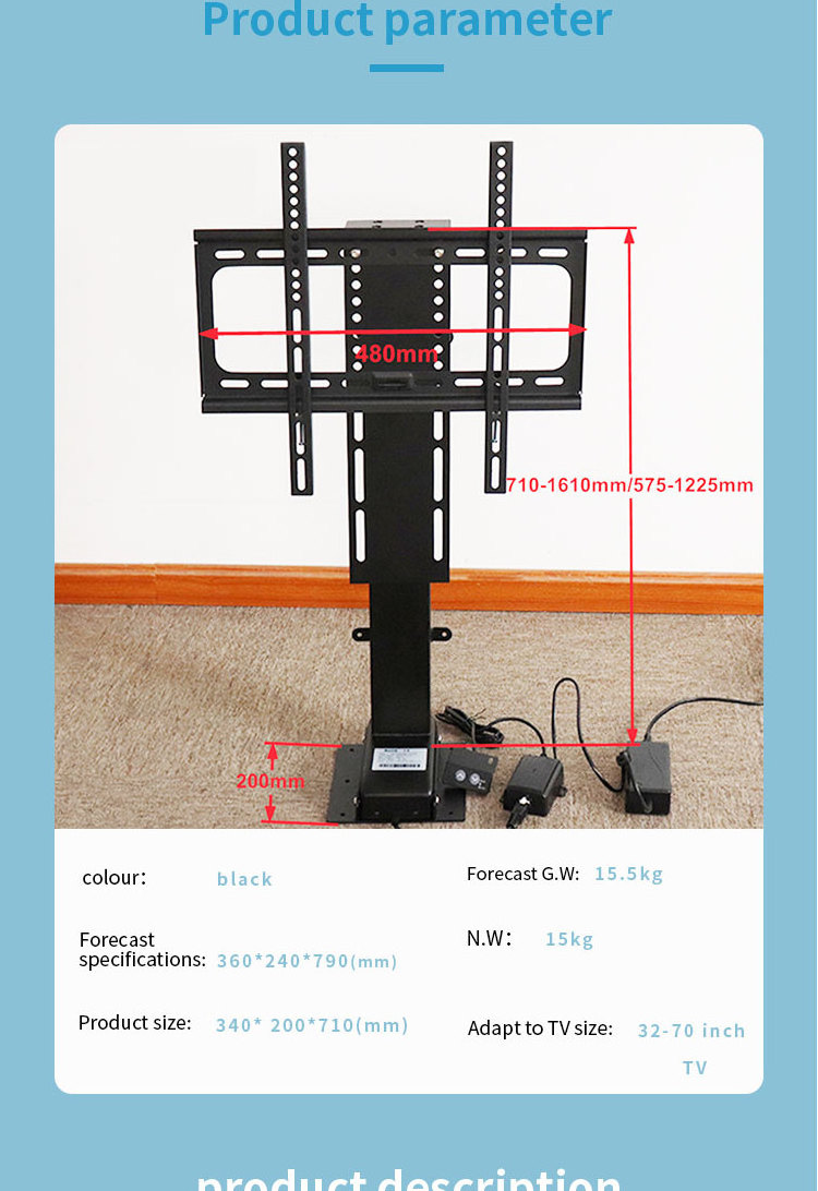 tv mount stand 32-70 inch Motorized Vertical Height Adjustable TV Lift Remote Control Automatic Smart Electric System Under Bed