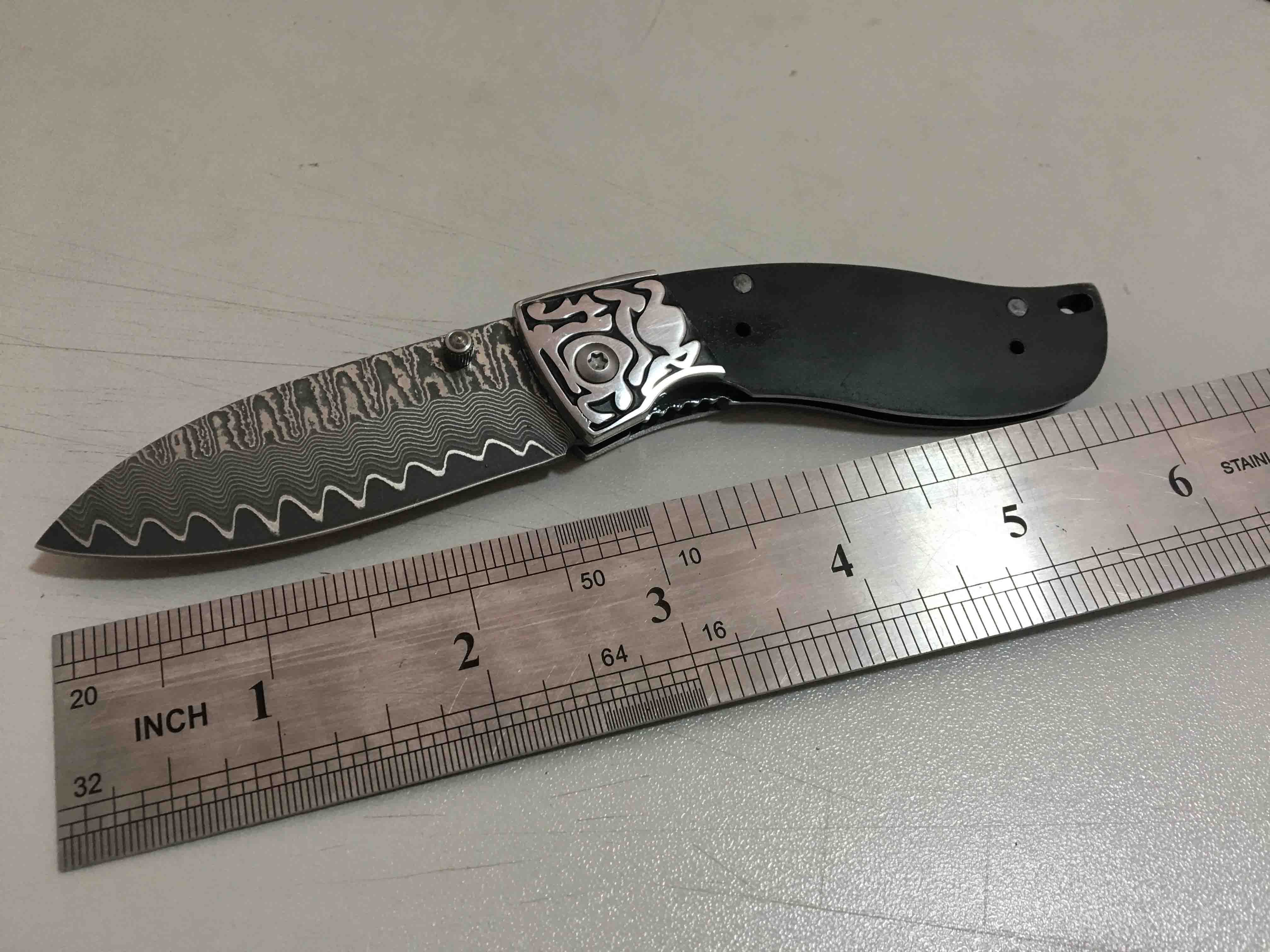 Custom Handmade Damascus Steel Hand Engraved Folding Knife