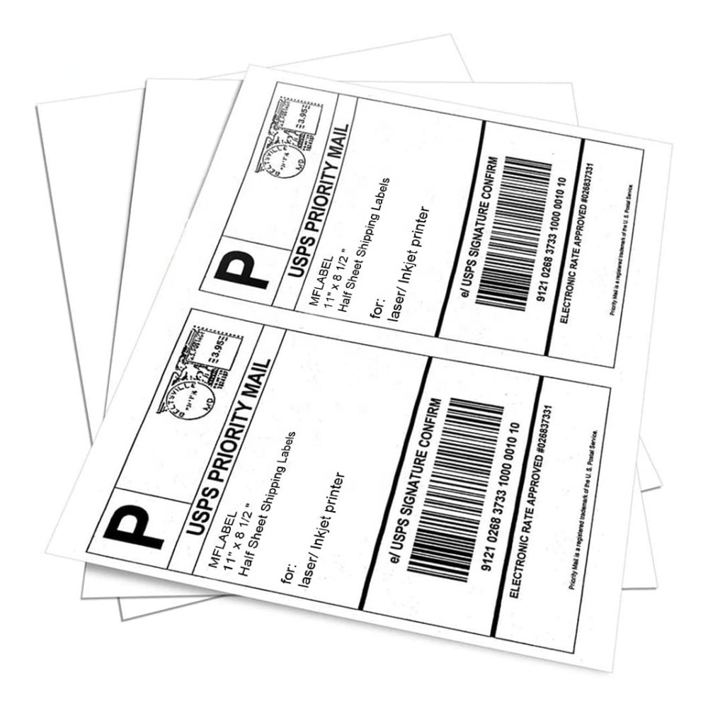 Good Permanent Glue Half Sheet Self Adhesive Shipping Labels For Laser & Inkjet Printers