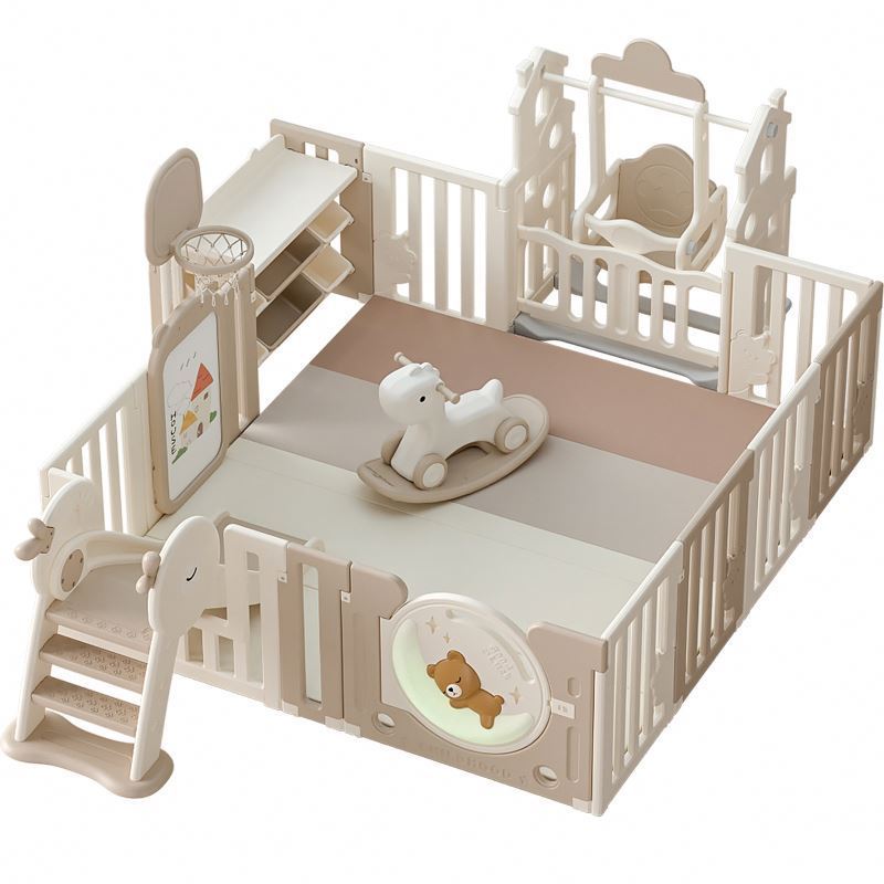 EN71 kids furniture manufacturer Cute design baby play area playpen for kids  baby playpen with slide swing pony light