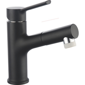 BOOU 2021 Deck Mounted Brass Black faucet pull out solid brass basin faucet modern