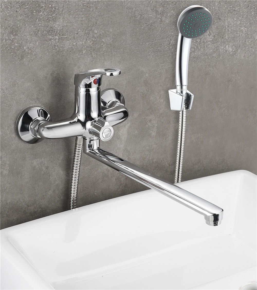 (OZ8257-18F) Boou best sale contemporary wall mounted single handle long spout bathroom bathtub mixer faucet