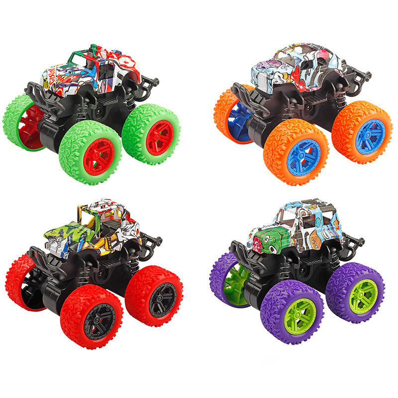 Monster Trucks Pull Back Vehicles Cars Rotation 4 Wheels Drive Durable Friction Powered Push and Go Birthday Toys for Kids