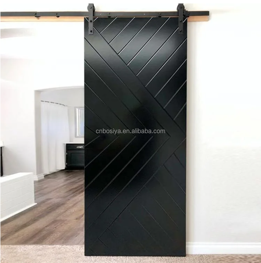 Bosya classic barn doors match with USA stander lock for hotel bed room/black siding hardware with flat track